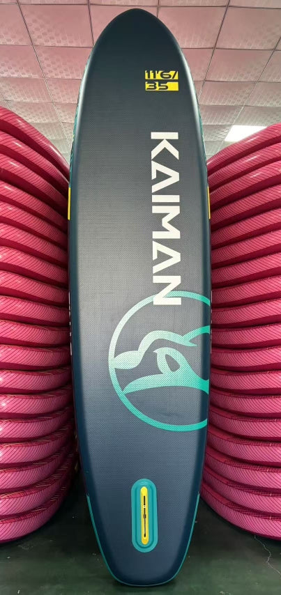 Pagaia gonfiabile Kaiman Boards Etna 11'6''35'' all round, paddleboard da stand up paddle in acqua con bambino in piedi